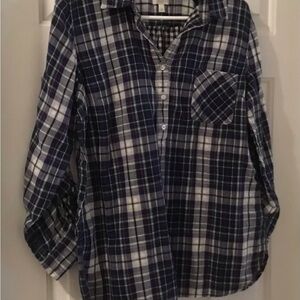 Talbots Navy Blue Multi Plaid Long Sleeve Career Casual Shirt LP